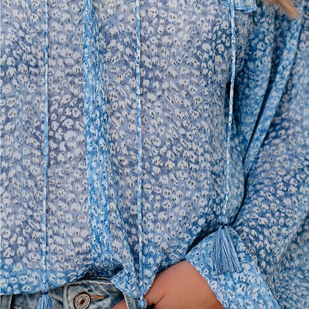 Nwot Blue Patterned Boho Blouse - image 4